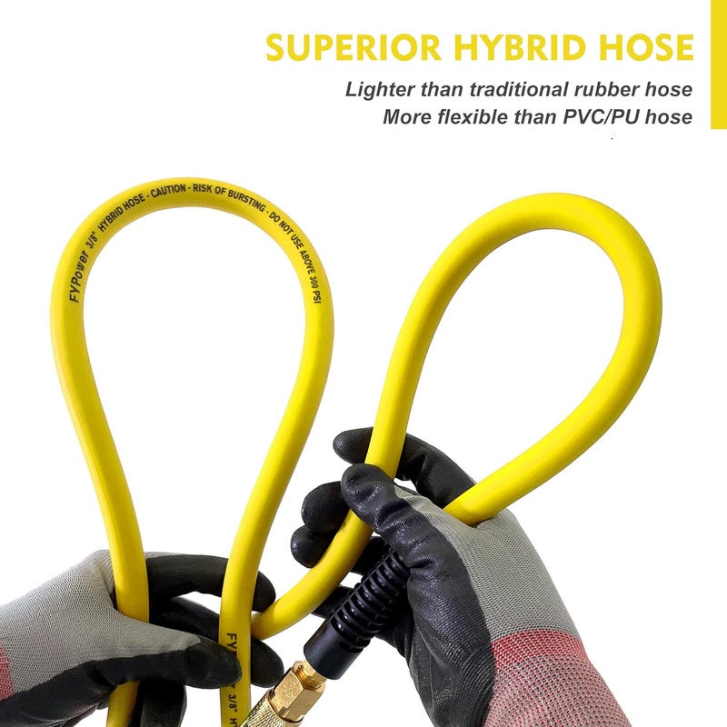 FYPower Air Compressor Whip Hose 3/8 Inch x 10 Feet Lead in Hybrid Hose with Fittings, Flexible and Kink Resistant, 1/4" Industrial Quick Coupler and Plug Kit - Yellow - Image 5